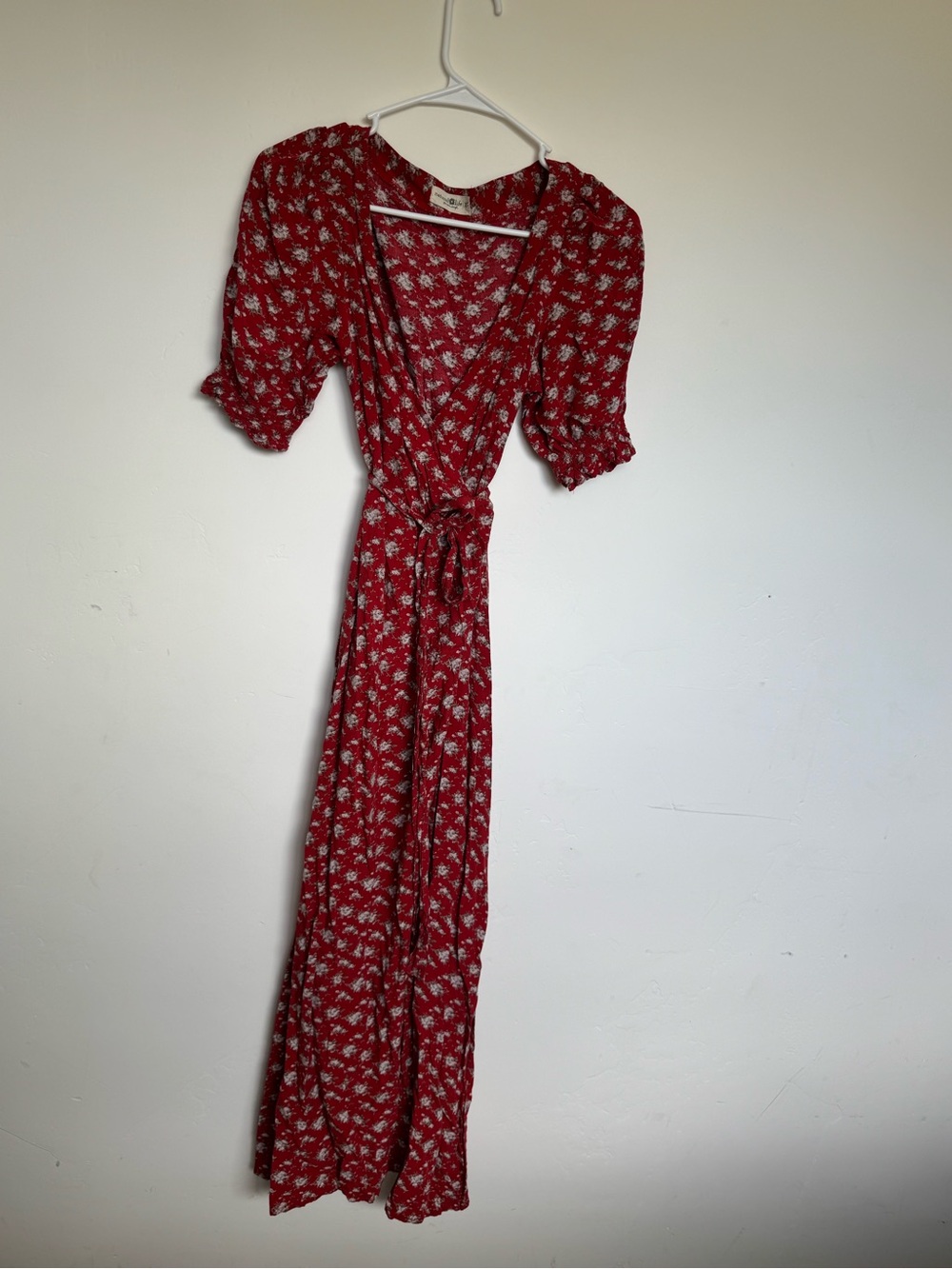 NATURAL LIFE Red Floral Wrap Maxi Dress with Puff Sleeves